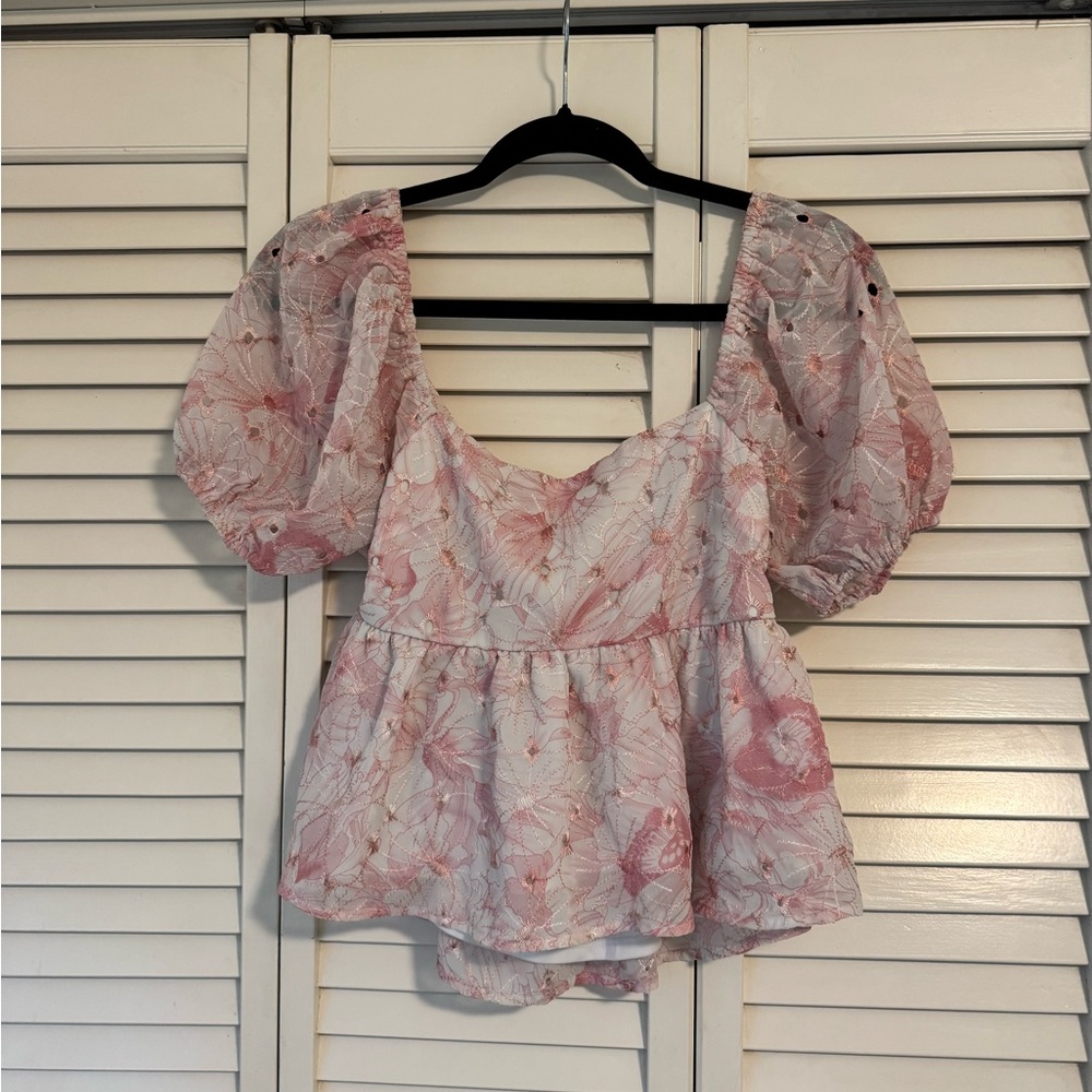 Floral Puff Sleeve Blouse - Pink